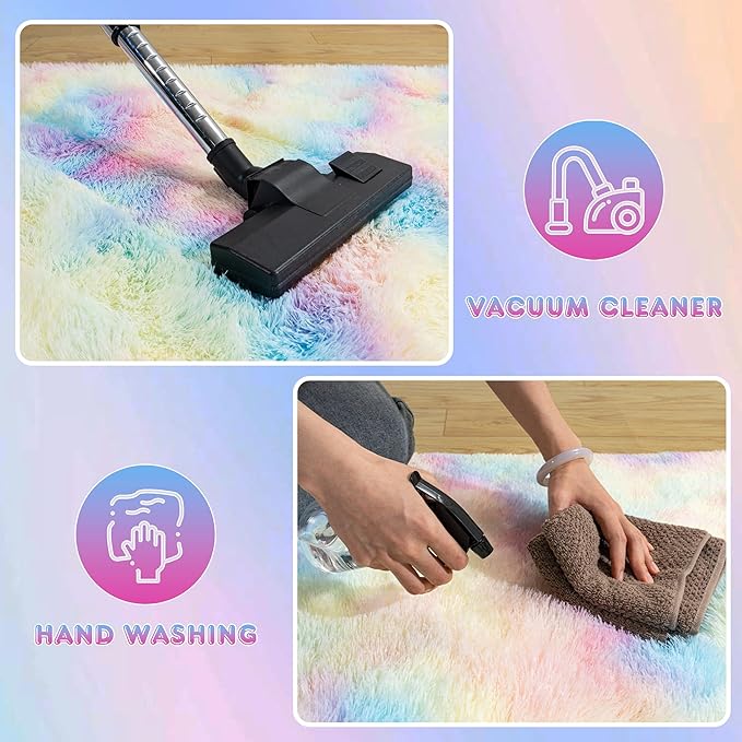Ultra Fluffy Area Rugs for Living Room Bedroom, 6x9 Fuzzy Large Living Room Rugs, Thick Shag Rug for Dorm, Soft Non Slip Kids Girls Boys Rug for Home Decor Aesthetic, Rainbow