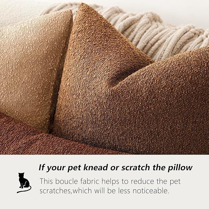 Foindtower Decorative Textured Boucle Throw Pillow Covers Accent Solid Pillow Cases Neutral Soft Cozy Couch Cushion Case for Chair Sofa Bedroom Living Room Home Decor 22x22 Inch,1PC,Hazel Brown