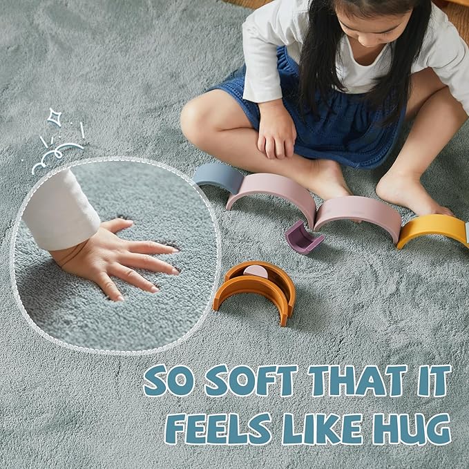 jinchan Solid Plush Area Rug 5x7 Performance Shaggy Washable Rug Indoor Soft Modern Faux Wool Cozy Non Slip Carpet for Living Room Kids Room Bedroom Dining Room Nursery Slate Blue