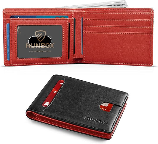 RUNBOX Wallet for Men Slim 11 Credit Card Holder Slots Leather RFID Blocking Small Thin Men's Wallet Bifold Minimalist Front Pocket Large Capacity Gift Box