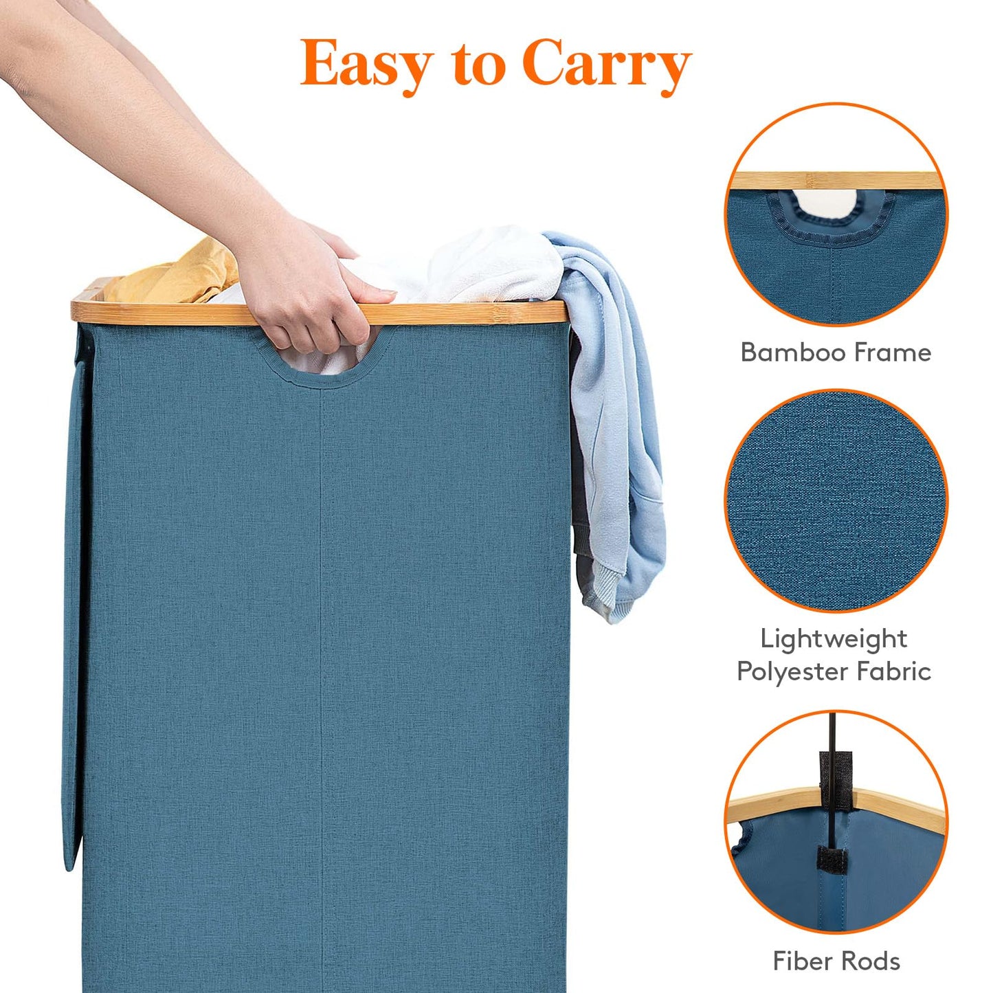 Lifewit 100L Laundry Basket with Lid, Clothes Hampers for Laundry with Bamboo Handles and 1 Removable Bag, Large Foldable Laundry Hamper for Bedroom, Bathroom, Dorm, Laundry Room, Dark Blue