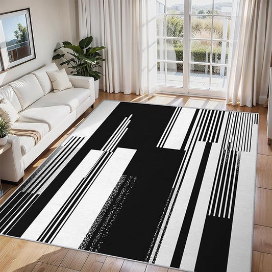 Black and White Stripe Rugs for Home Decor, 3x4 ft, Modern Stripes Area Rugs for Living Room, Soft Non Slip Washable Abstract Striped Carpet Bedroom Decorations Dt-Ghf-31