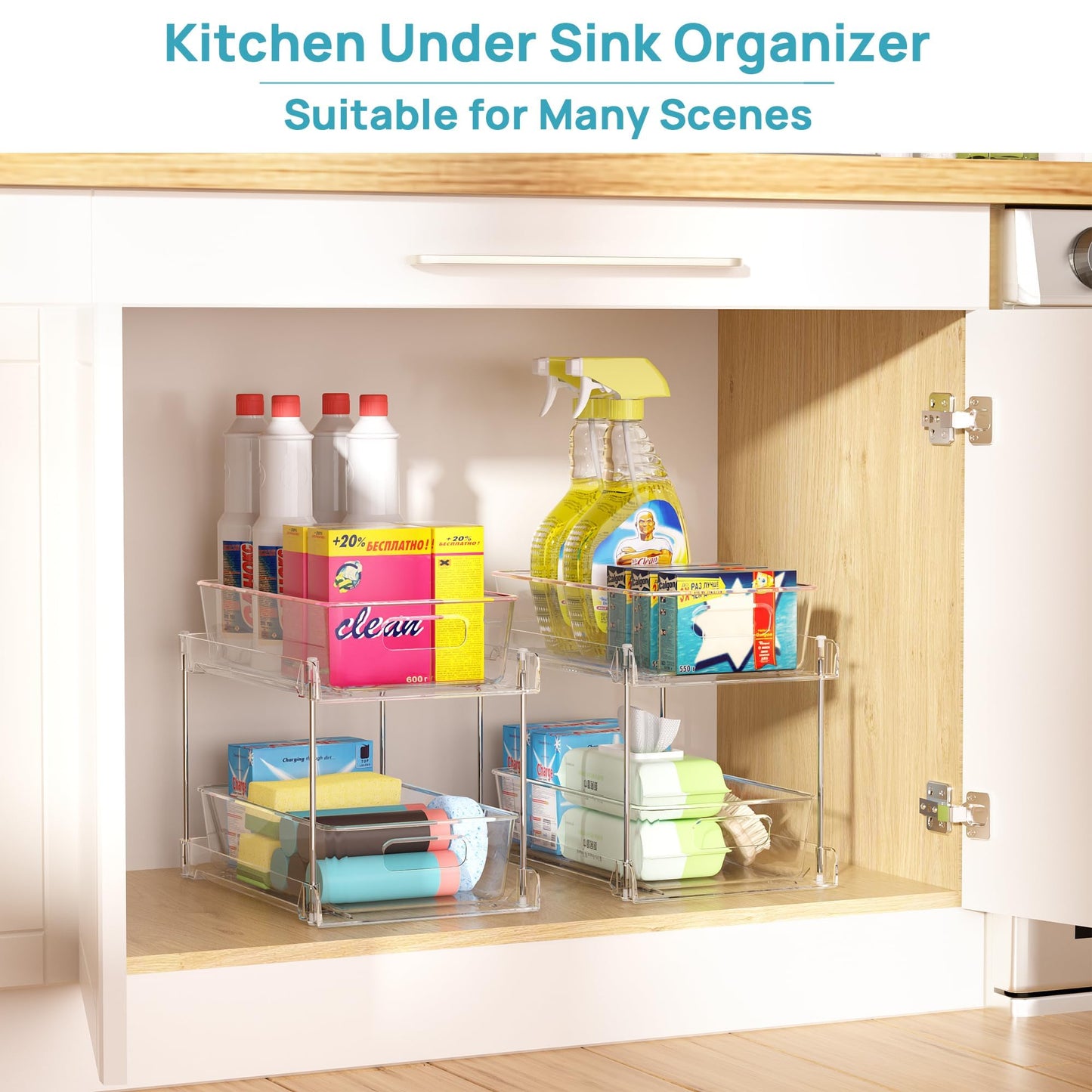 Vtopmart 4 Pack Bathroom Under Sink Organizers Organizer, 2 Tier Clear Pull-Out Organization (S-Standard)
