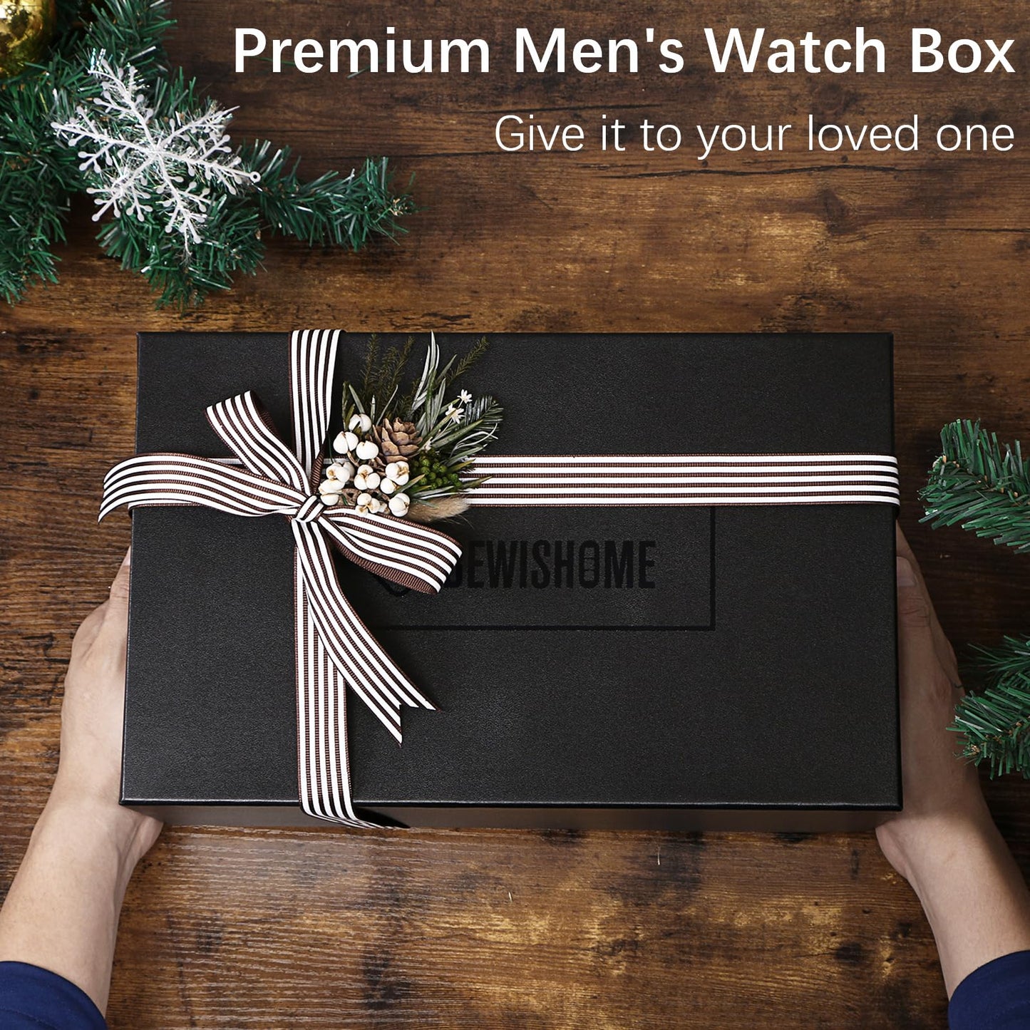 BEWISHOME Watch Case, 20-Slot Watch Box Organizer for Men Watch Case with Large Glass Lid Watch Travel Case Removable Watch Pillows, Mens Jewelry Box Watch Display Case, Watch Storage, Black SSH04B