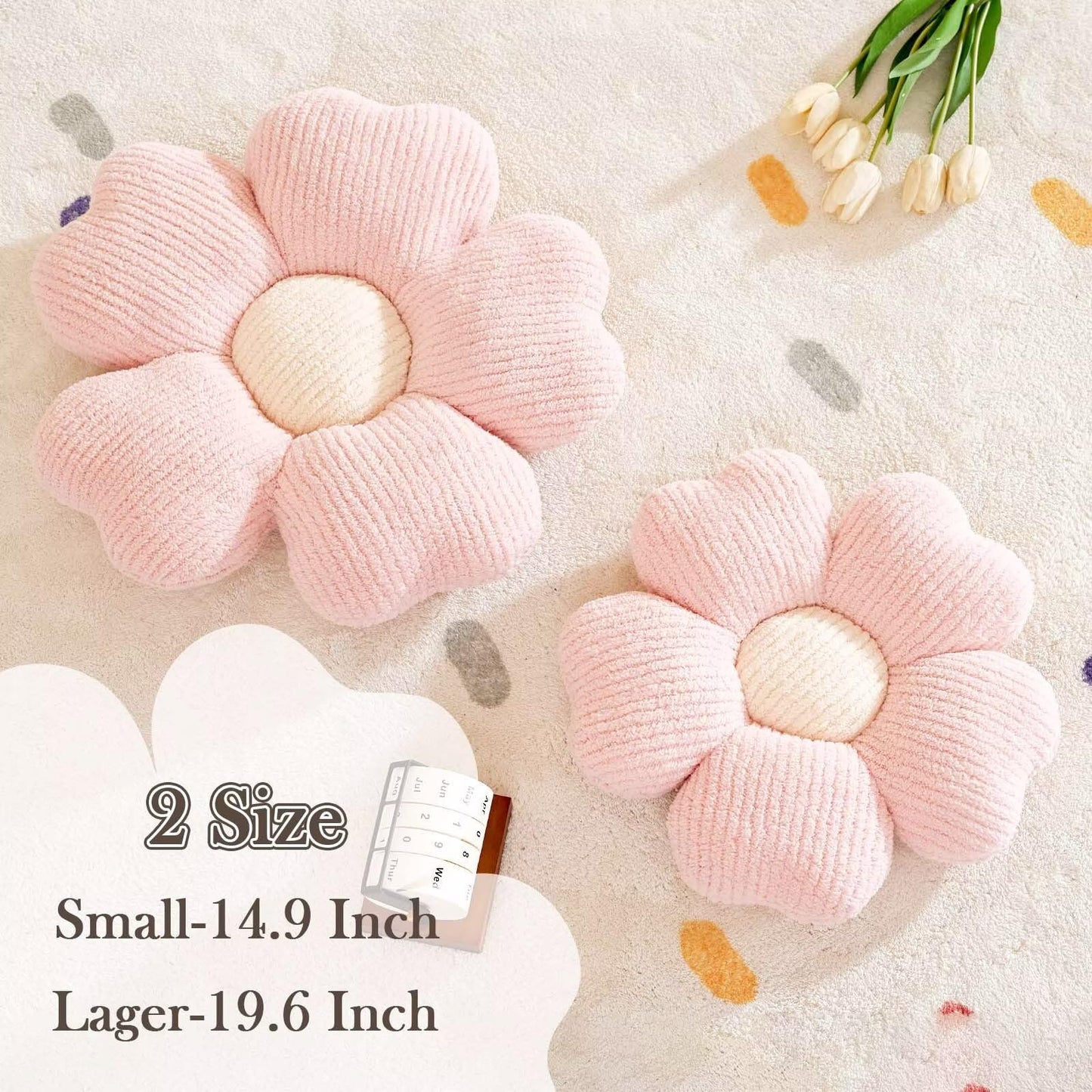Kcvvcr Flower Throw Pillow, Cute Flower Shaped Pillow Decorative Throw Pillow for Bed Couch, Soft Daisy Pillows Floor Seating Cushion Cushions (14.9 Inch Light Pink)