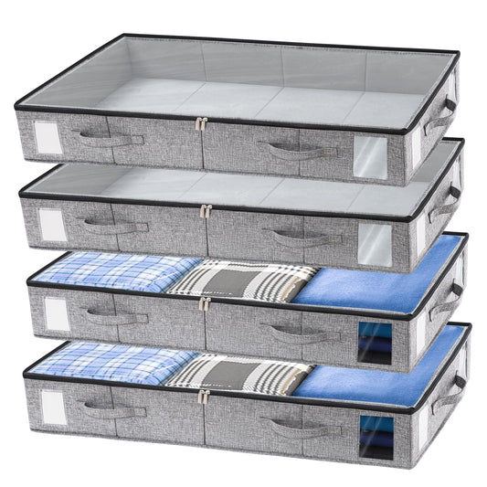 combocube 4 Pack Under Bed Storage Containers, Stackable Closet Organizers and Storage Bins with Sturdy Support, Foldable Underbed Clothes Storage Box for Blanket, Comforter, Sweater, Pillows, Shoes