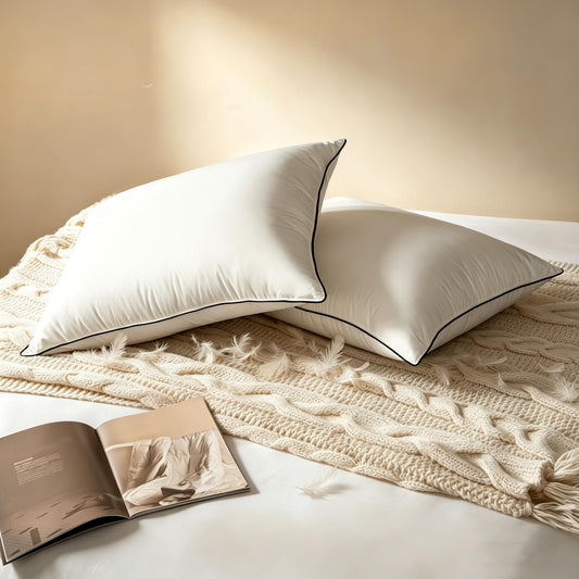 HYVIF Bed Pillow, Luxury Hotel Feather and Down Pillow for Side and Back Sleepers with Premium Cotton Shell, Gusseted Pillows for Sleeping, Soft and Supportive, Downproof, Queen Size 2 Pack