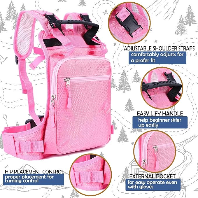 CapsLock Ski and Snowboard Harness Trainer for Kids – Retractable Leash with Shock Absorbing Bungees for Safe Ski Training