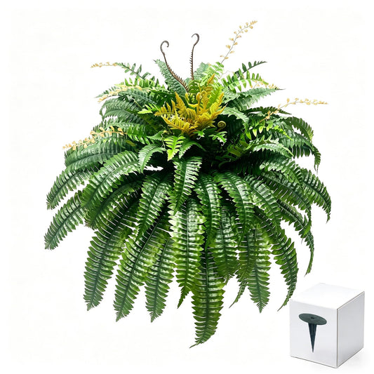 houpudamai 50" Large Fake Fern Artificial Ferns for Outdoors,100 Fronds Realistic Artificial Boston Ferns Bush Plant for Indoor Garden Porch Decor (Lifelike,UV Resistant,No Maintenance)