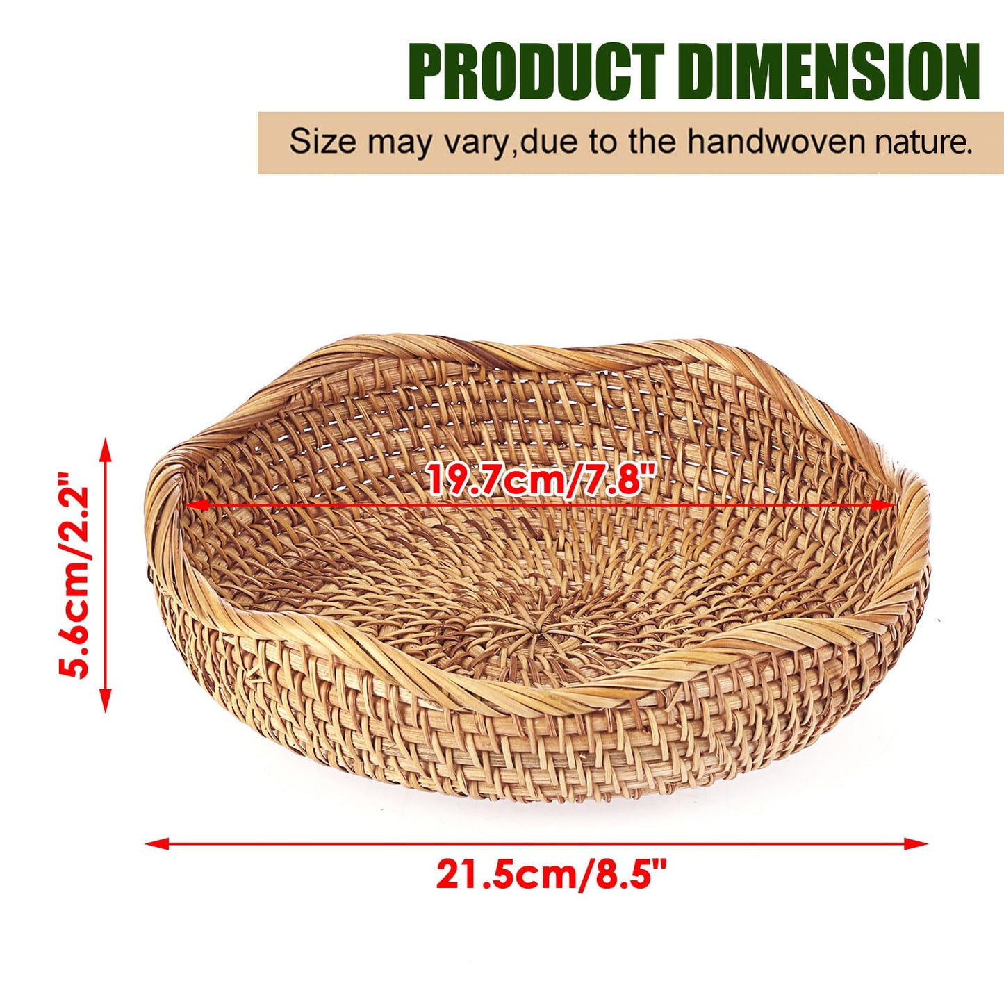 Hipiwe Natural Rattan Tray 8.5" Wicker Storage Bowls Hand Woven Basket Tray for Bread Fruit Key Round Fruit Baskets for Kitchen Entryway Tabletop Decorative Baskets Bowl