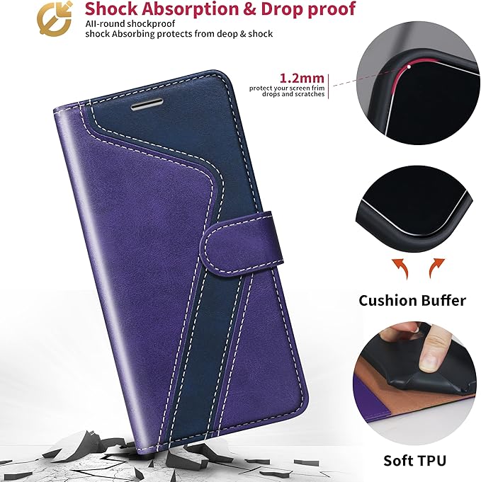 CIVICASE for iPhone 13 Pro Max Wallet Case,Leather Flip Case [RFID Blocking] Credit Card Holder Folio Magnetic Stand TPU Shockproof Cover Color Matching for iPhone 13 Pro Max (6.7") Purple Blue