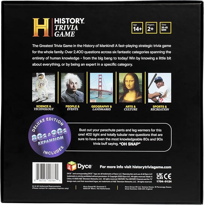 HISTORY Channel Trivia Board Game Deluxe Edition with 80s & 90s Expansion Pack - 2400 General Knowledge Questions - Christmas Stocking Stuffers Gift for Adults & Family in Pursuit of Trivial Knowledge
