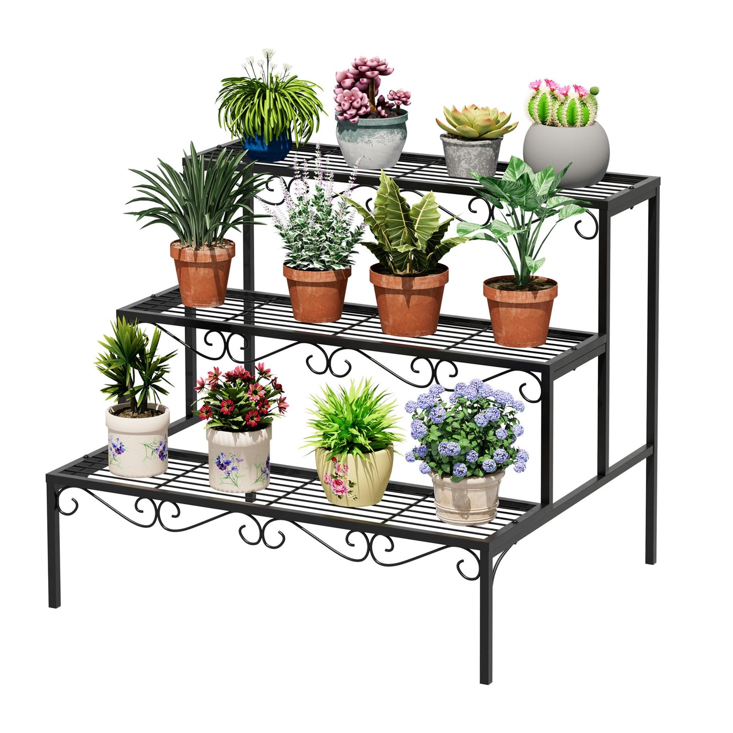 SIMHOMSTOR Plant Pot Stand Shelf, 3 Tier Flower Ladder Display Rack, Metal Succulent Plants Storage Holder for Outdoor and Indoor, Black