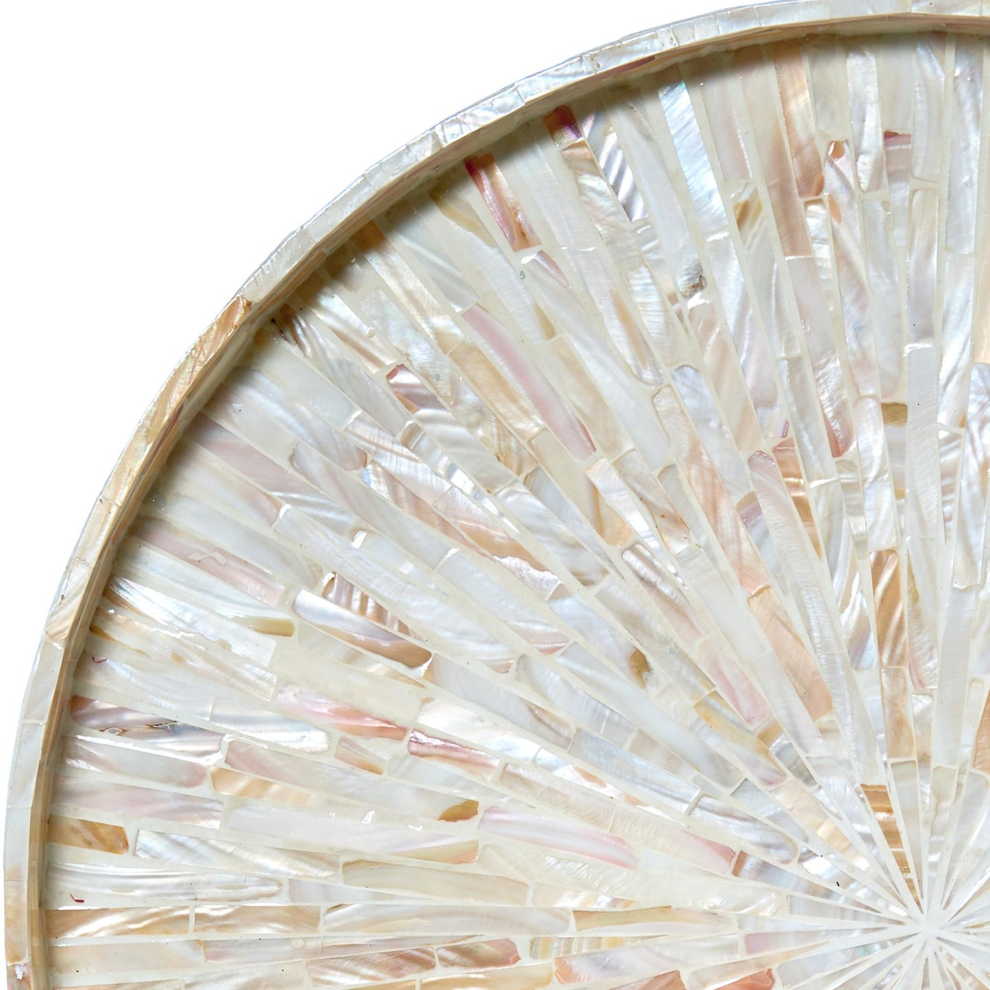 22" Extra Large Round Mother of Pearl Ottoman Tray with Raised Edge – Handcrafted Capiz Shell Serving Tray for Coffee Table, Charcuterie & Breakfast in Bed, Coastal Farmhouse Gift