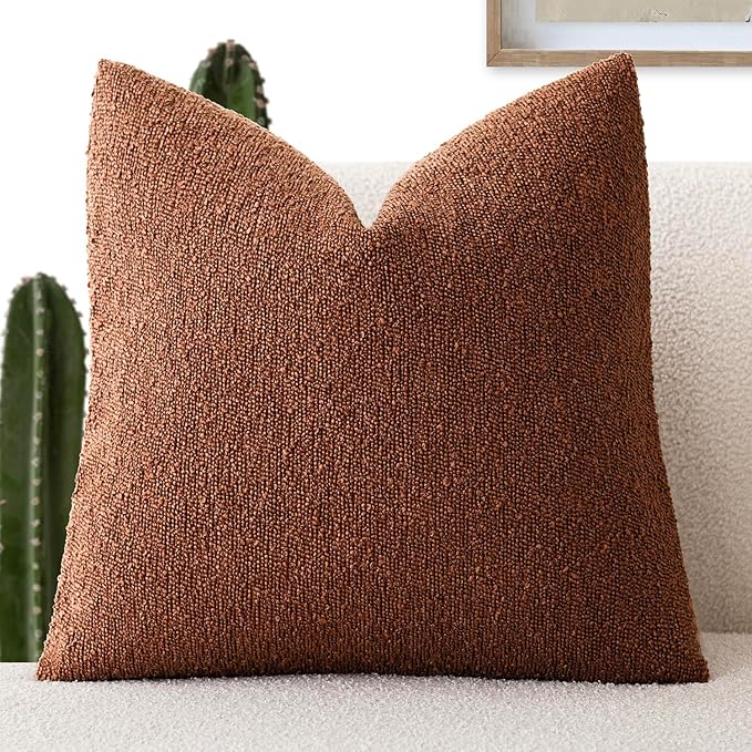 Foindtower Decorative Textured Boucle Throw Pillow Covers Accent Solid Pillow Cases Neutral Soft Cozy Couch Cushion Case for Chair Sofa Bedroom Living Room Home Decor 18x18 Inch,1PC,Red Taupe