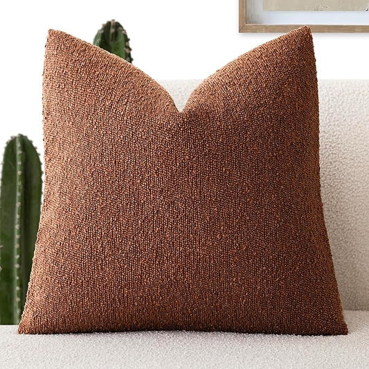 Foindtower Decorative Textured Boucle Throw Pillow Covers Accent Solid Pillow Cases Neutral Soft Cozy Couch Cushion Case for Chair Sofa Bedroom Living Room Home Decor 18x18 Inch,1PC,Red Taupe