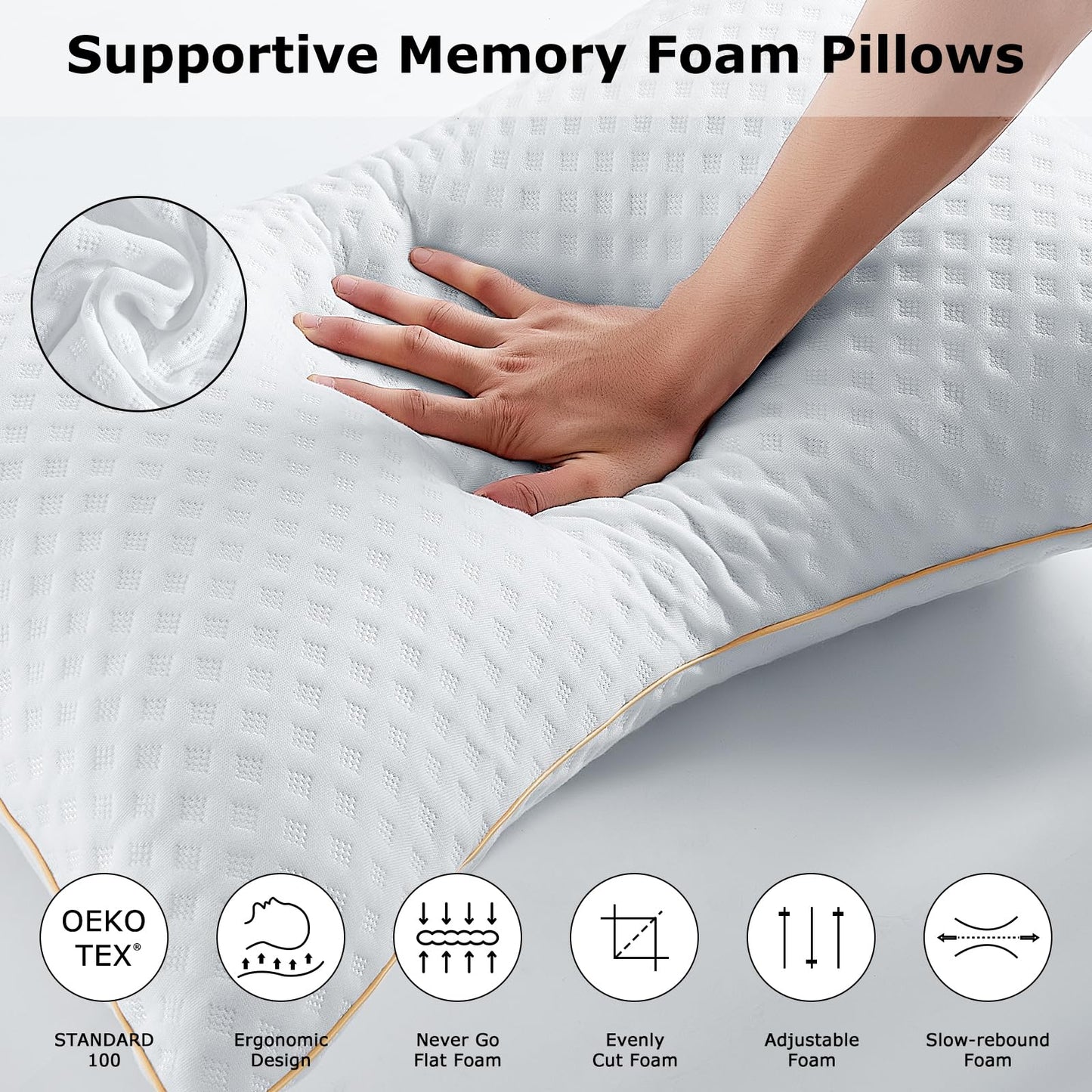 Sofslee Side Sleeper Pillows Queen Size Set of 2 for Neck and Shoulder Pain, Adjustable Memory Foam Bed Pillows 2 Pack for Sleeping, Medium Firm Curved Queen Pillows, Supportive Queen Size Pillow