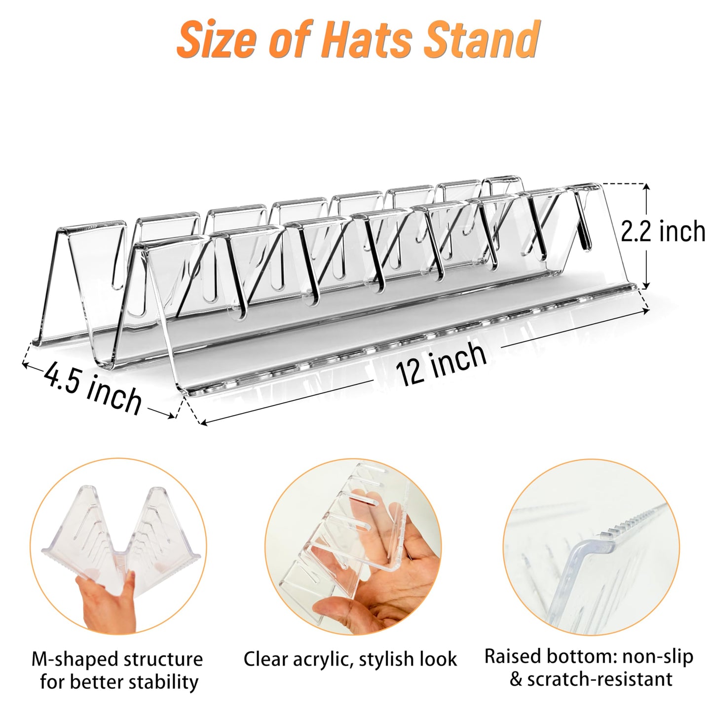 pavtner Hat Organizer for Baseball Caps,2 Pack Clear Acrylic Hat Stand For 14 Baseball Caps,Hat Holder for Display and Organization for Closet, Bedroom,Dresser, Office, Hat Racks