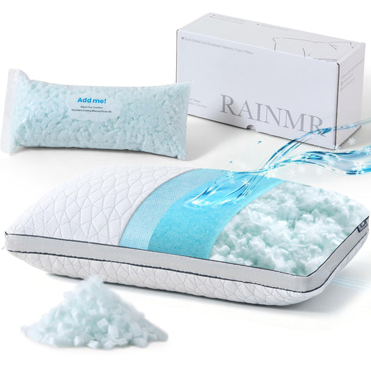 Cooling Pillow with Shredded Memory Foam for Sleeping, 20x30 Adjustable Bed Pillow with Cool & Bamboo-Derived Rayon Side, Firm Pillow with Cooling Gel for Hot, Back, Stomach or Side Sleeper (Queen)