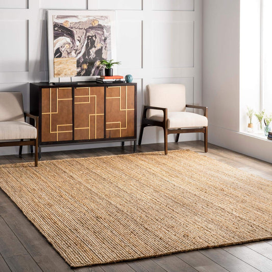 nuLOOM 8x10 Rigo Jute Hand Woven Area Rug, Natural, Solid Farmhouse Design, Natural Fiber, For Bedroom, Living Room, Dining Room, Hallway, Office, Kitchen, Entryway