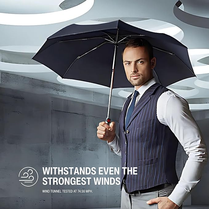 Knirps T.200 Duomatic Compact Rain Umbrella in Fog– Wind Tunnel Tested to 93 mph, Aluminum Steel Fiberglass Frame, 38in Canopy, OEKO-TEX, High-Performance Automatic Travel Umbrellas