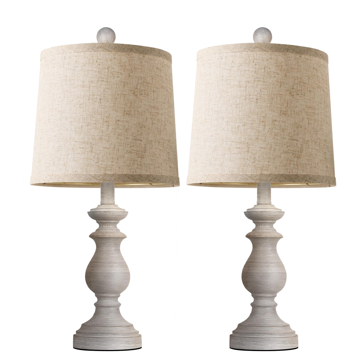 PARTPHONER Traditional Table Lamp Set of 2, Rustic Farmhouse Table Lamps for Living Room Bedroom, 22" Bedside Desk Lamps Vintage Nightstand Lamps with Linen Shades, Antique Grey