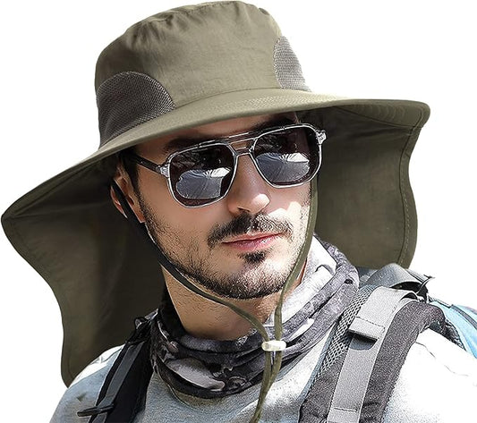 Camptrace Sun Hats for Women Men UPF 50+ UV Protection Wide Brim Hiking Fishing Hat with Neck Flap