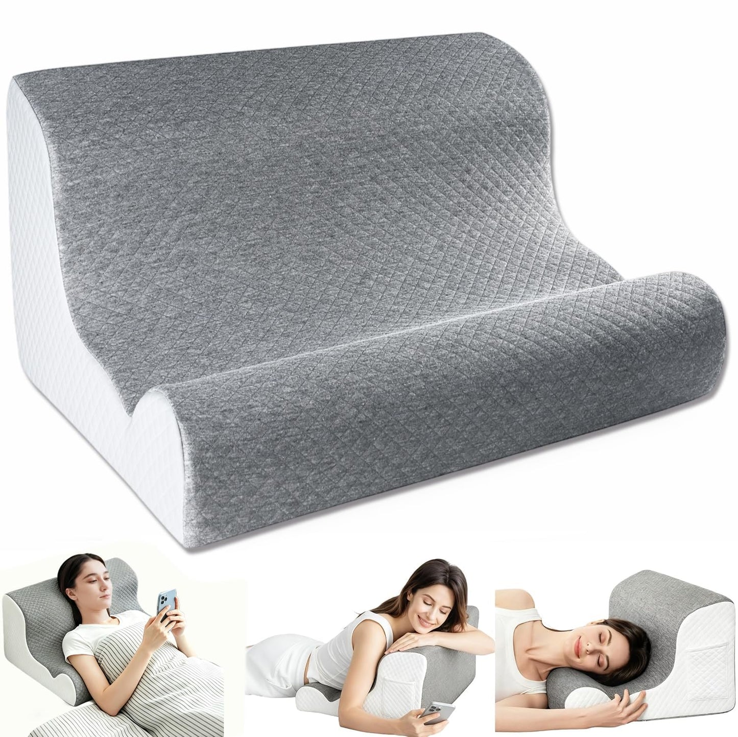 Zerora Reading Pillow for Sitting Up in Bed Rest, Lumbar Neck Support Pillow with Back Support, Home Bedroom Sofa Dorm Essentials for Sleeping Reading Gaming Foot Rest Floor Chair Cushion (Grey)