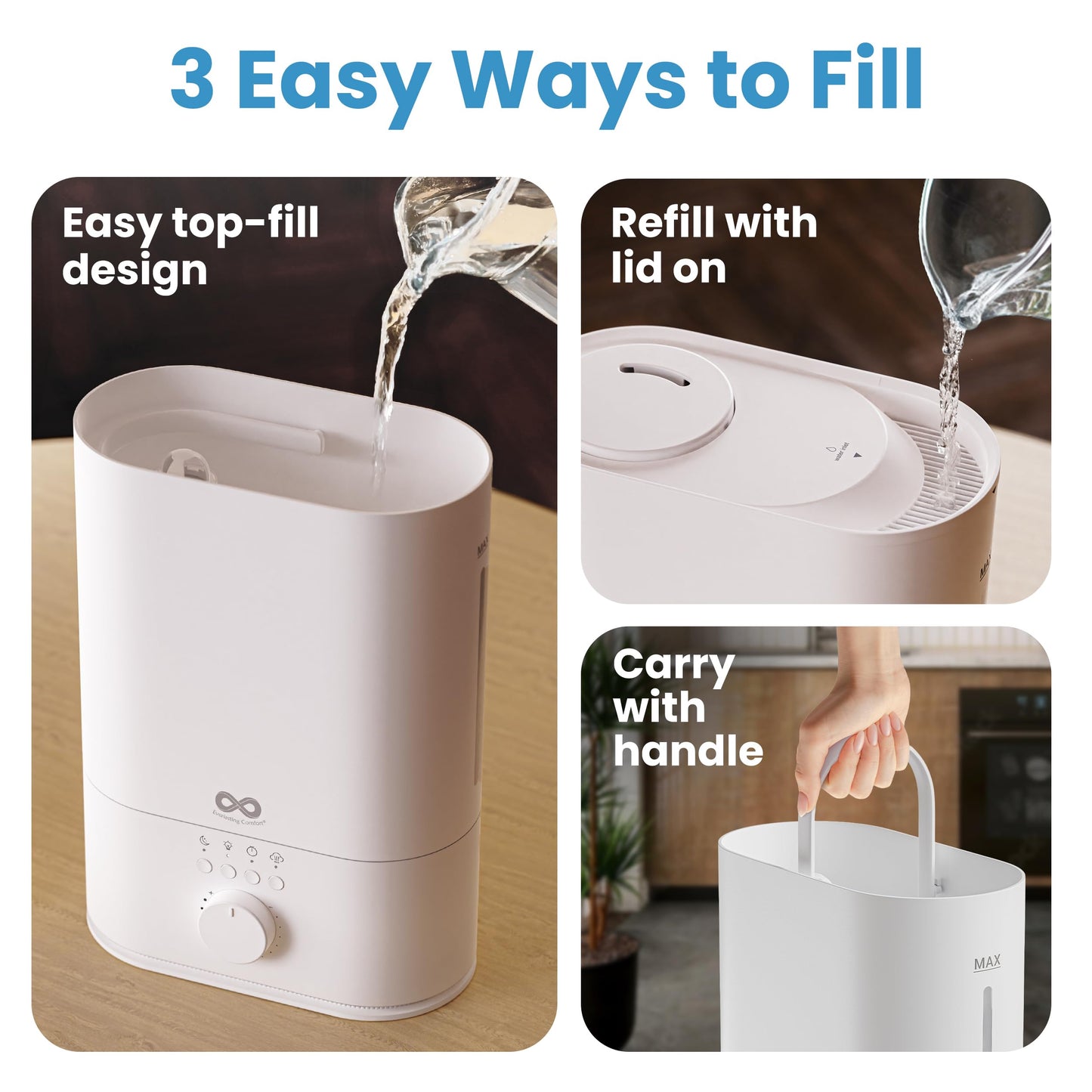 Everlasting Comfort 6L Humidifier Large Room, High Mist Output 60 HR Runtime Ultrasonic Top Fill Humidifiers for Bedroom, Easy to Use & Clean for Home, Baby Humidifier, Plants, Congestion, Indoor