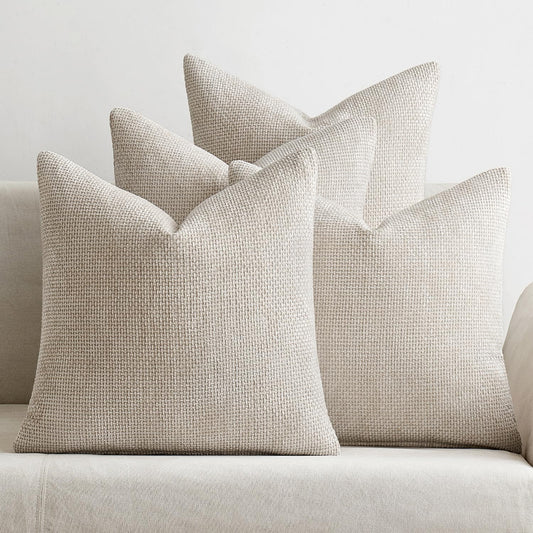 MIULEE Pack of 4 Couch Throw Pillow Covers 18x18 Inch Cream Soft Decorative Chenille Pillow Covers Farmhouse Accent Cushion Covers for Boho Spring Home Decor Sofa Bedroom Living Room