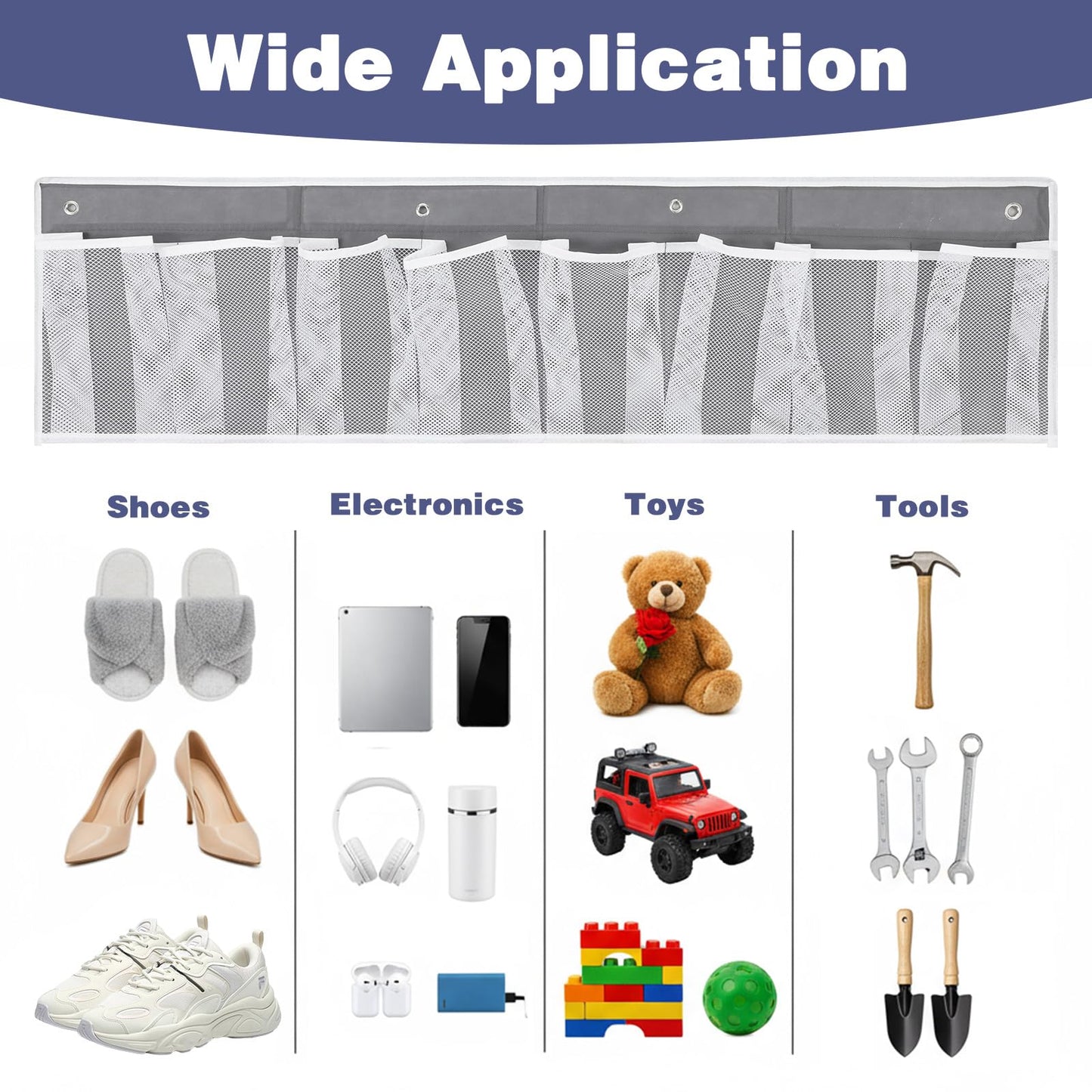 AojSup 2 Pack RV Shoe Storage Solutions, Hanging Shoe Organizer with 8 Large Pockets, Wall Mounted Bedside Caddy for Entryway, Camper, Dorm & Bedroom Organization, Gray