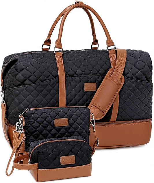 Weekender Bag, Large Travel Duffel Bag for Women, Carry on Overnight Bag with Shoe Compartment and Toiletry Bags