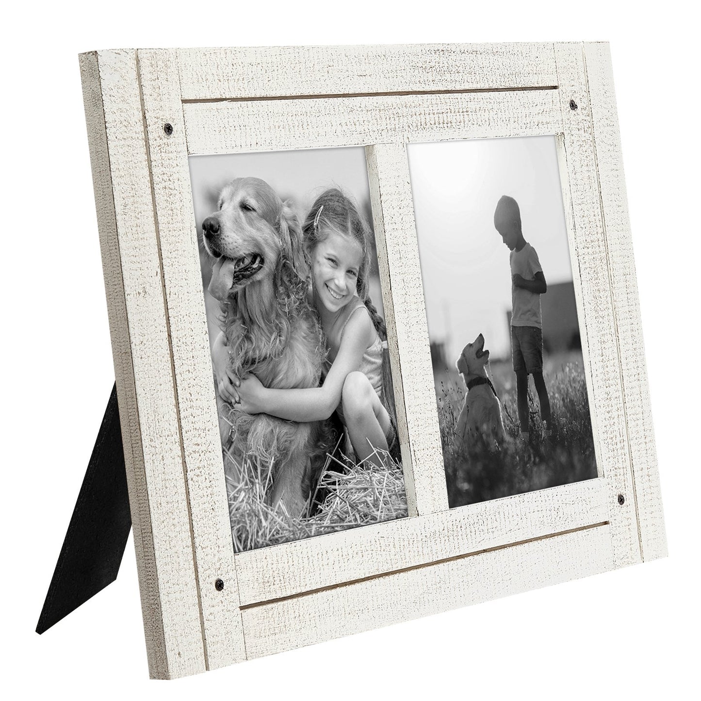 Americanflat Hinged 5x7 Double Picture Frame with 2 Photo Openings and Polished Glass - Distressed Wood Collage Picture Frames for Tabletop and Wall Display - Hampton Collection - Aspen White