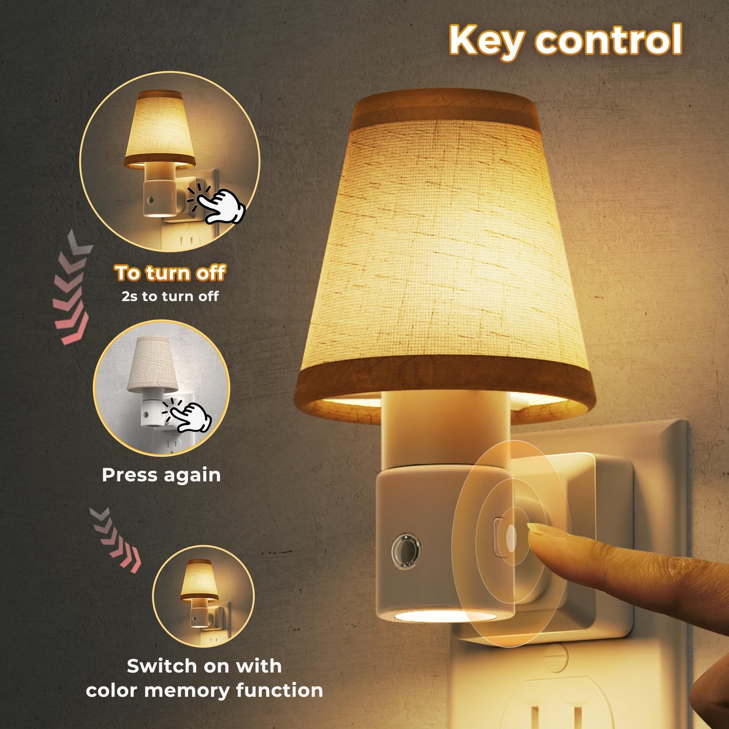 L LOHAS LED Rotating Night Lights Plug into Wall, [3 Pack] Soft Warm Nightlight with Light Sensor for Bathroom Kitchen