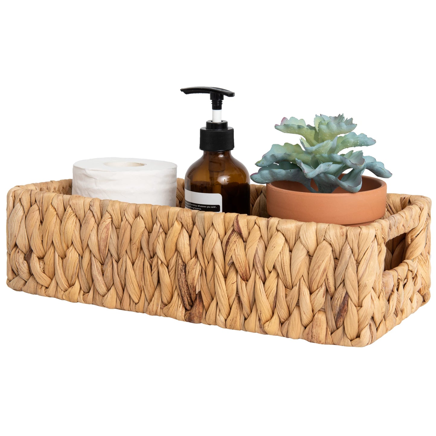 StorageWorks Water Hyacinth Basket for Toilet Paper, Wicker Baskets for Storage with Built-in Handles, 14 ¼"L x 6 ½"W x 3 ¾"H