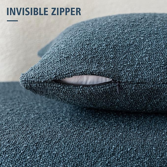Foindtower Decorative Boucle Throw Pillow Covers Accent Solid Pillow Cases Cozy Soft Textured Couch Cushion Case for Chair Sofa Bedroom Living Room Home Decor 22 x 22 Inch,Blue