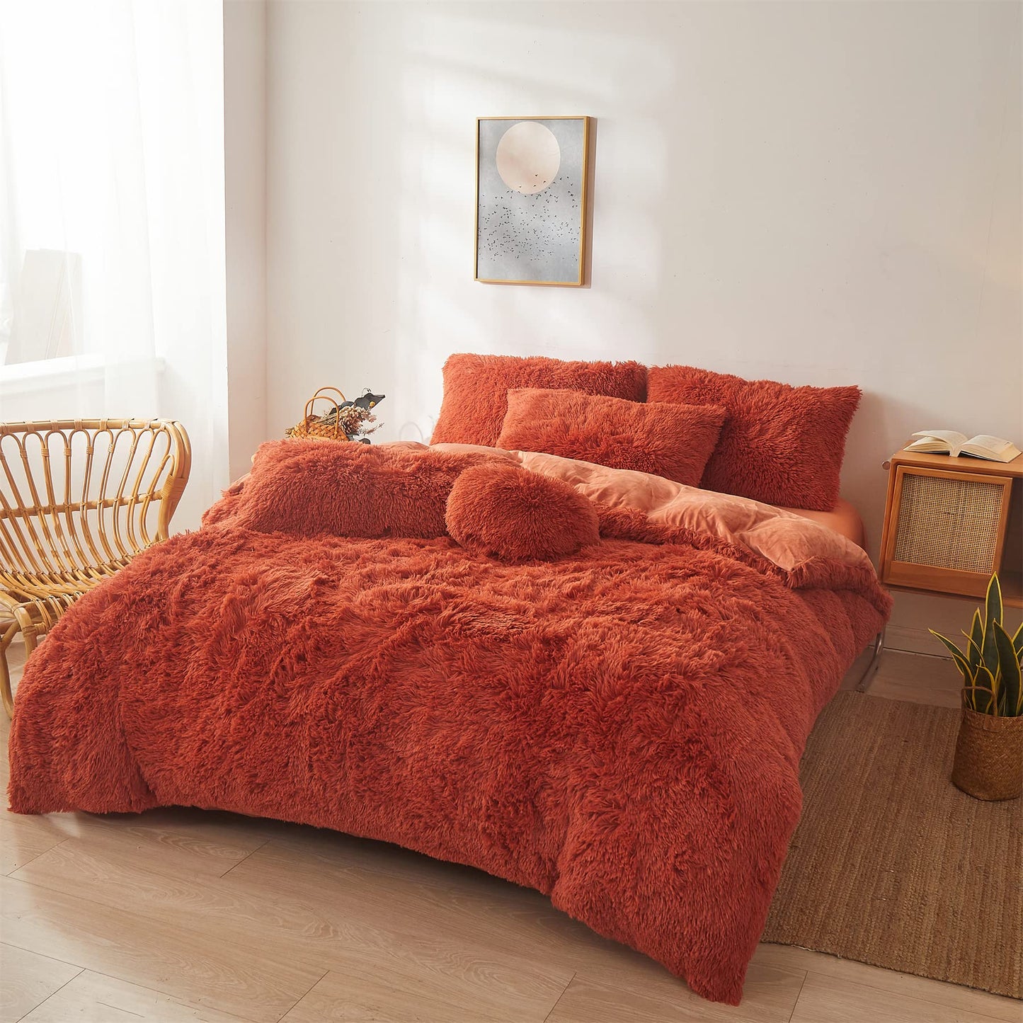FOPPA Furry Pillow Cases Burnt Orange 26"x20", Faux Fur Shaggy Plush Fuzzy Fluffy Decorative Pillow Covers Set of 2, Standard Velvet Cushion Cover with Zipper for Bedroom Interior
