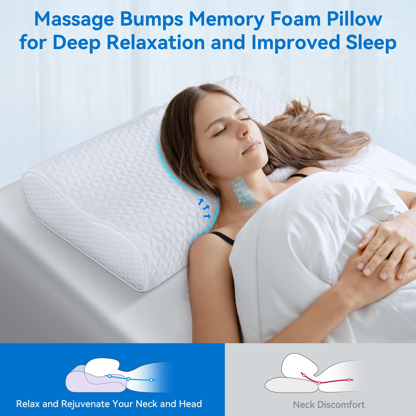 zibroges Cervical Neck Pillow for Pain Relief- Queen Size Adjustable Cooling Pillow for Sleeping, Memory Foam Pillows for Neck Shoulder, Ergonomic Contour Bed Pillow for Side, Stomach & Back Sleepers