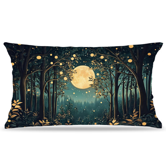 BUJSP Rustic William Morris Inspired Night Moon Forest Decor Pillow Covers 18x18,Vintage Botanical Nature Landscape Decorative Throw Pillow Covers for Home Bedroom Living Room