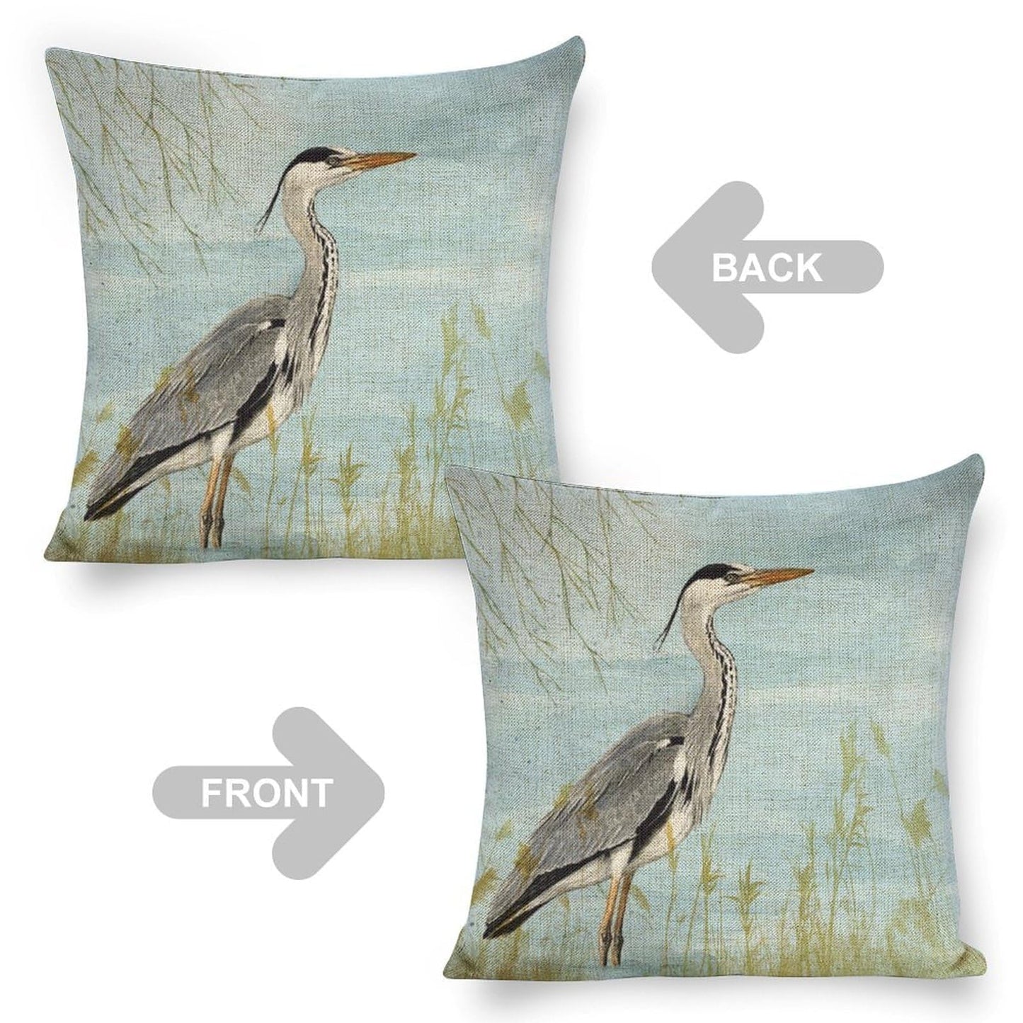 Icotoibabie Summer Gray Heron Throw Pillow Cover 18×18 Inch Linen Coastal Pillowcase, for Sofa Car Beach Bedroom Cushion Cover