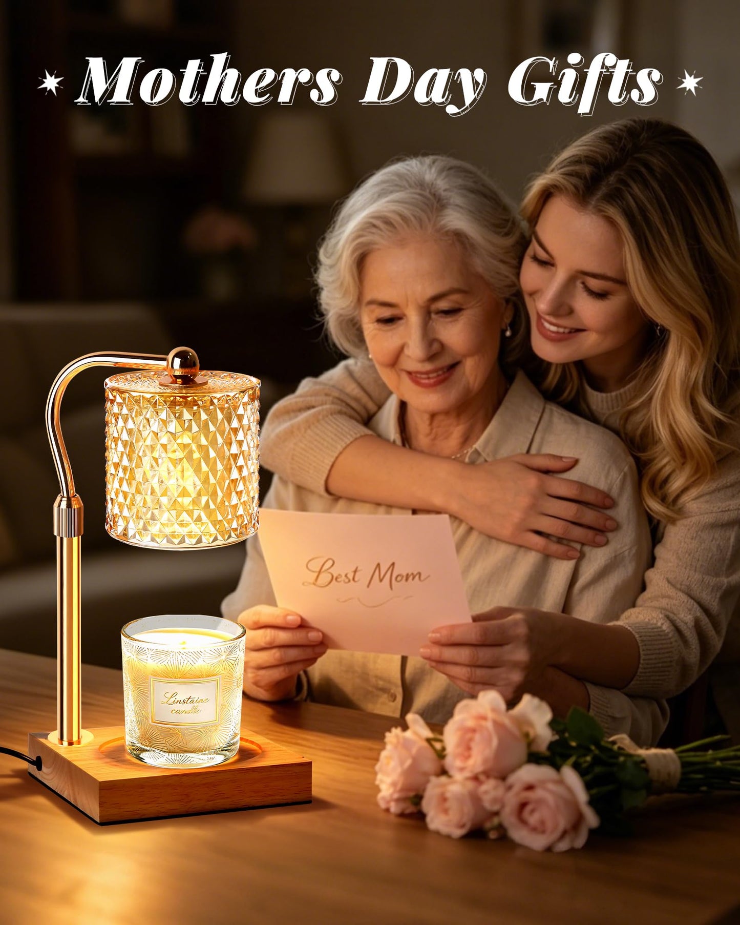Linstaine Candle Warmer Lamp with Timer Dimmer Adjustable Height, Mothers Day Gifts for Mom, Birthday Gifts for Women, House Warming New Home Decor, Electric Wax Warmer for Jar Candles, Gold