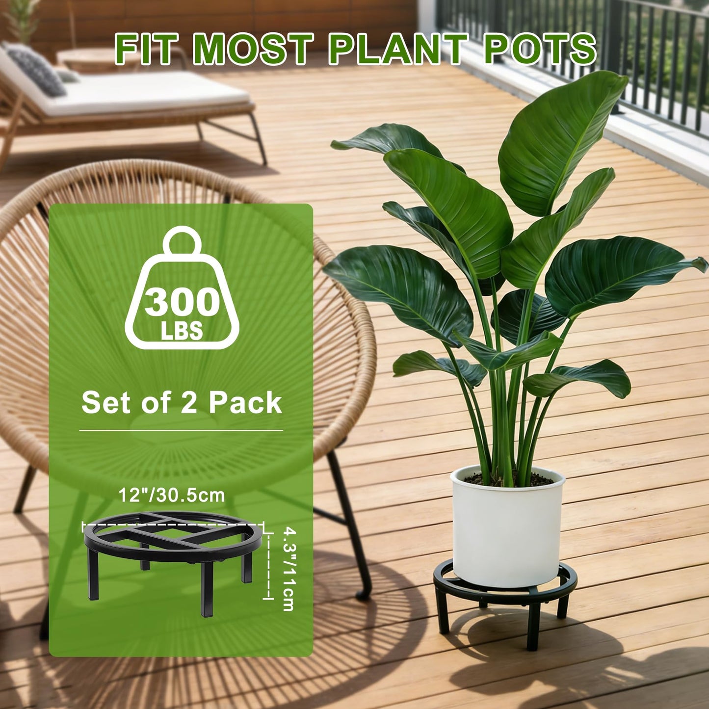 Phyluckny Metal Plant Stand Indoor Outdoor, Heavy Duty Plant Riser, Sturdy Flower Pot Holder Low Planter Stand, Single Flower Pot Stands, Modern Planter Stool for Indoor Plants (Black, 11.8"-2PCS)