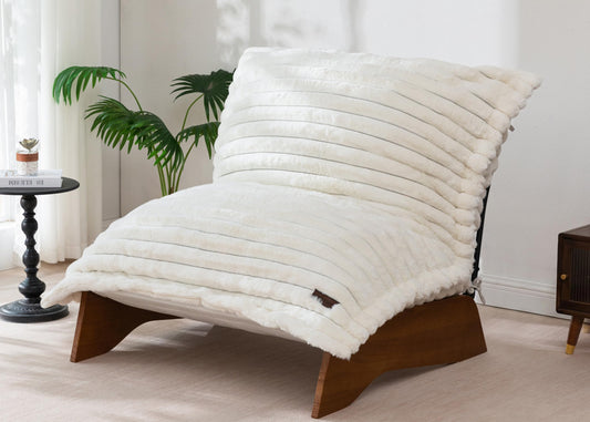 MAXYOYO Adjustable Living Room Chair, Convertible Bean Bag Chair & Recliner with Frame, Removable Cushion Floor Sofa Striped Fabric, Soft Upholstered Lounge for Bedroom, Dorm, Beige