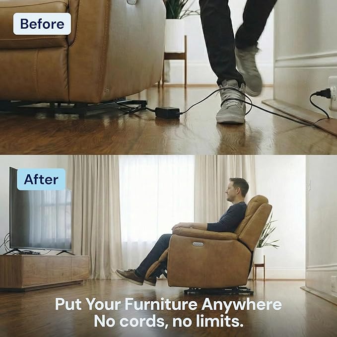 The Blue Cactus Max Power 5000mAh Kit - Battery, Power Transformer, Cords - 2-Pin Connector - Wireless with LED & Low Charge Alert - Couch Battery Pack for Reclining Chairs, Sofas & Loveseats