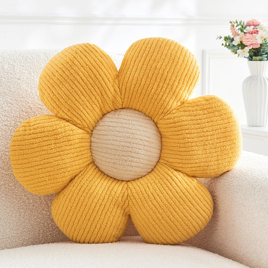 Mepherl Flower Throw Pillow,Yellow Flower Shaped Pillow Decorative Throw Pillows for Sofa, Couch,Bed,15.7'' Soft Daisy Pillow Floor Seating Cushion for Home Decor