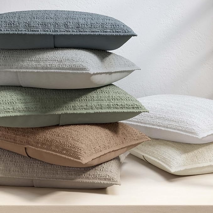Great Bay Home King Size Green 100% Cotton Honeycomb Waffle Quilt and Sham Set - Garment Washed, Waffle Weave Like Texture, Lightweight 3-Piece Bedding Set (Eucalyptus Green)