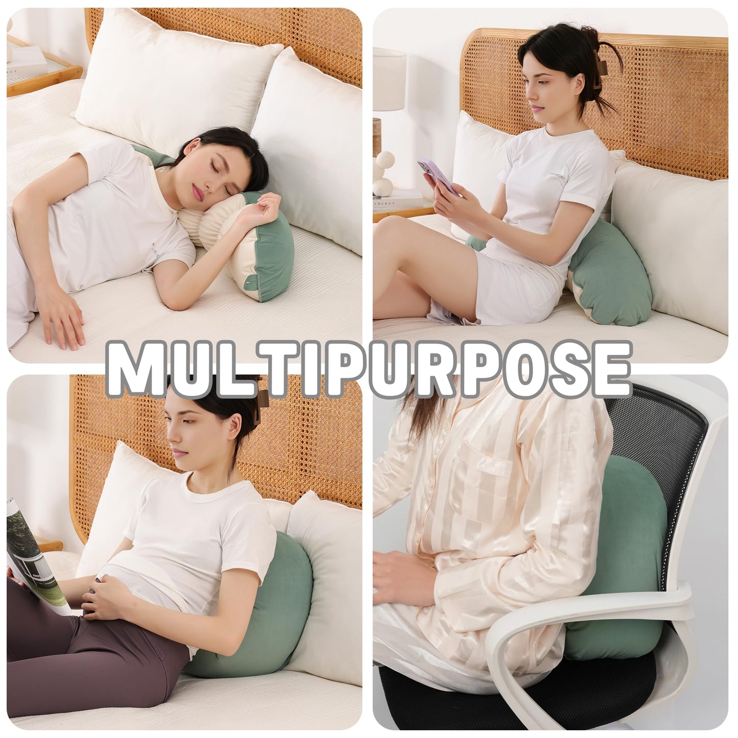 Ailuteie Peallow(Pat. Pend) – Long Round Body Pillow for Adults, Bolster Pillow for Sleeping, Soft and Supportive Pillow for Sleeping & Lumbar Support (Green-White, 29.5")