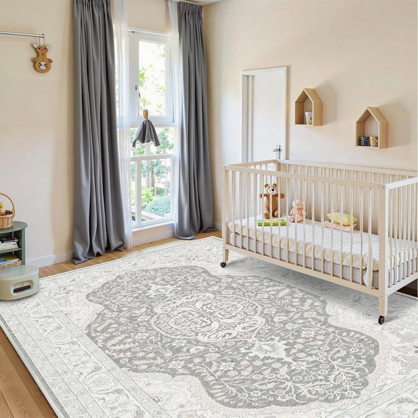 ANSSO Washable Rug 5x7 Area Rugs for Living Room - Stain Resistant Non-Slip Backing Boho Rug for Bedroom,Durable & Ultra-Thin Vintage Large Area Rug(5x7,