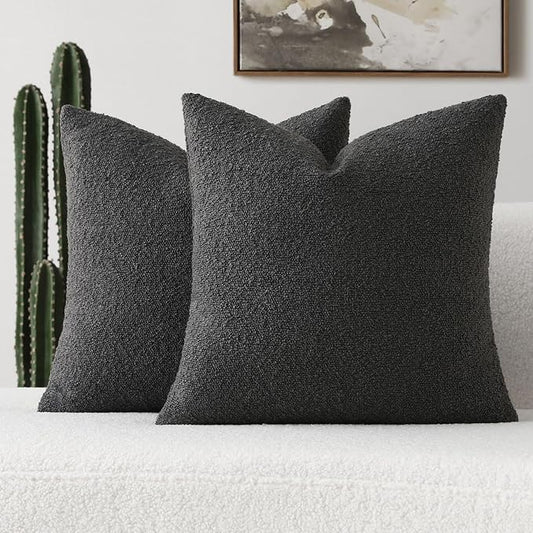FUTEI Pack of 2 Dark Grey Decorative Throw Pillow Covers 26x26 Inch Soft Cozy Solid Boucle Textured Euro Pillow Shams,Modern Home Decor for Couch Bed Living Room