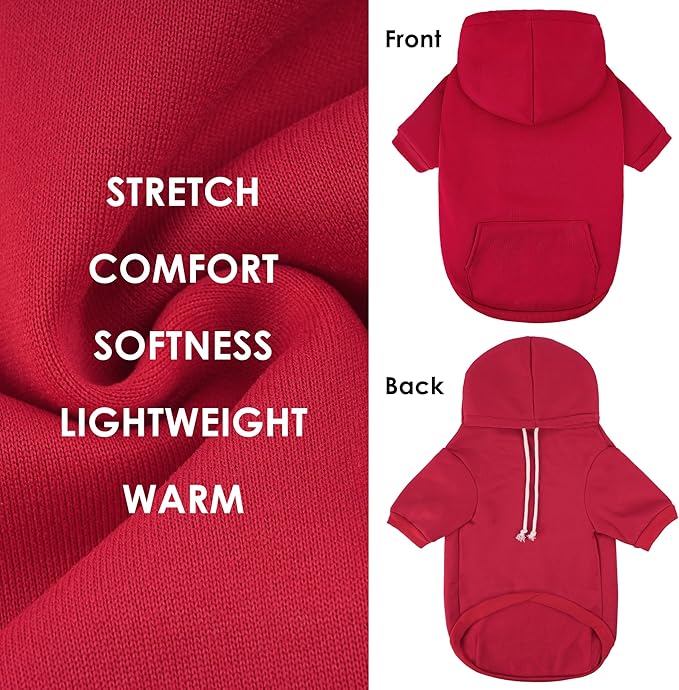 BAOBICUTE Dog Basic Hoodie Soft Dog Clothes Cold Weather Sweaters for Medium Large Dogs Cozy Fabric Warm Sweatshirt with Leash Hole (Red, L (Back: 20.47",Chest: 28.35", Neck: 21.26"))